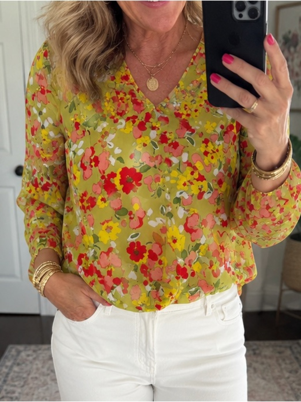 Cabi Playground Blouse Green Floral Cottagecore Boho Top Small - Picture 2 of 11